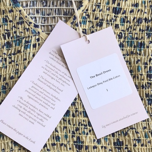 Christy Dawn Basil Larkspur Ditsy Field Silk Cotton Dress L NWT blue yellow - Picture 10 of 10